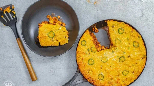 Cowboys Pie – Jalapeño Cheddar Cornbread on Top, Chili on Bottom