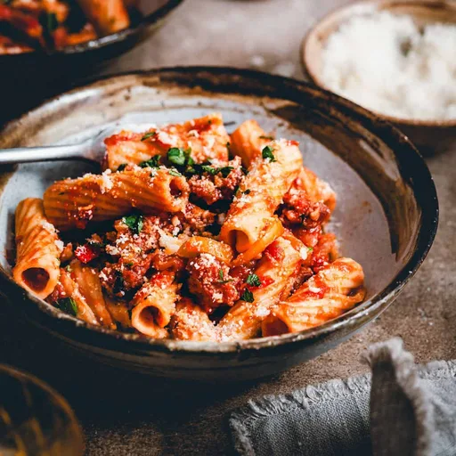 Pasta con Salchicha y Pimientos