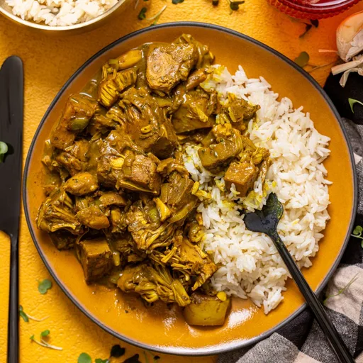 Plant-Based Jamaican Curry Chicken with Jackfruit