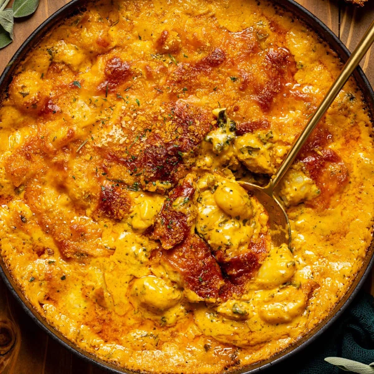 Skillet Baked Cheesy Pumpkin Gnocchi