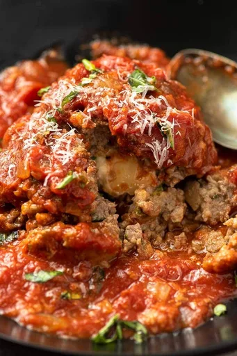 Giant Mozzarella Stuffed Meatballs