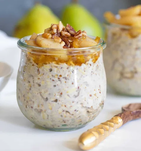 Vanilla Overnight Oats + Maple Spiced Pears