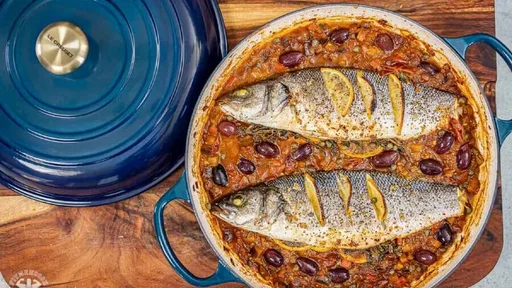 Roasted Branzino in Eggplant & Tomato
