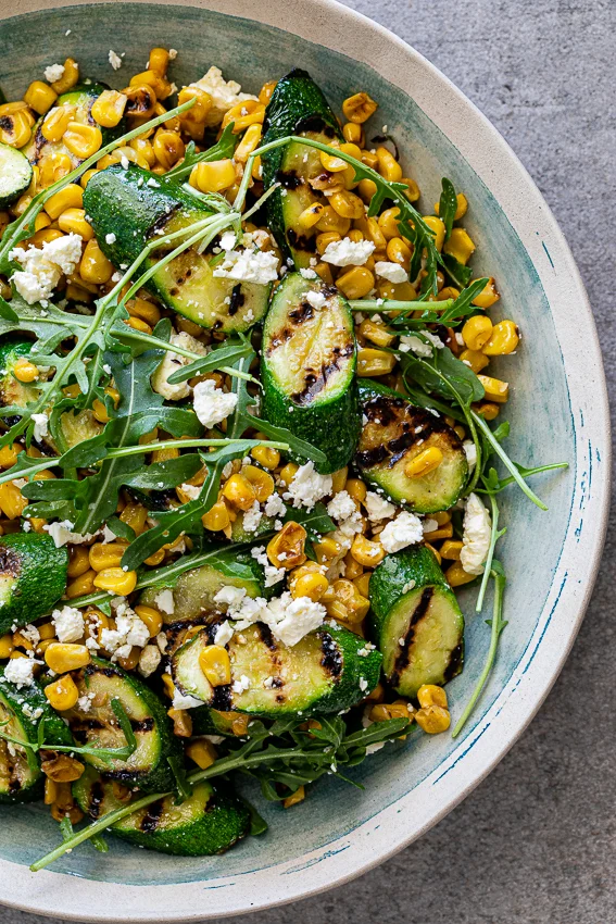 Corn and grilled zucchini salad