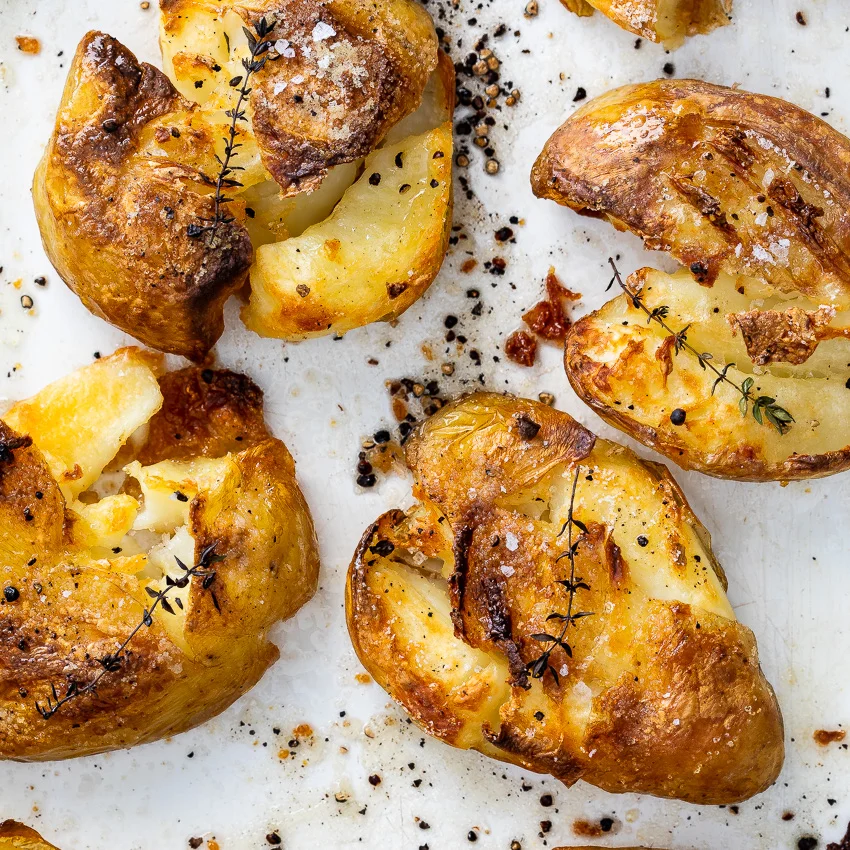 Crispy salt and pepper smashed potatoes