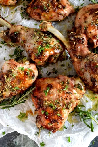 Butter Basted Turkey Legs and Thighs with Fresh Herbs