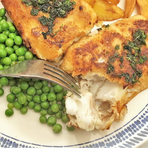 Fish Milanese with a garlic and parsley sauce