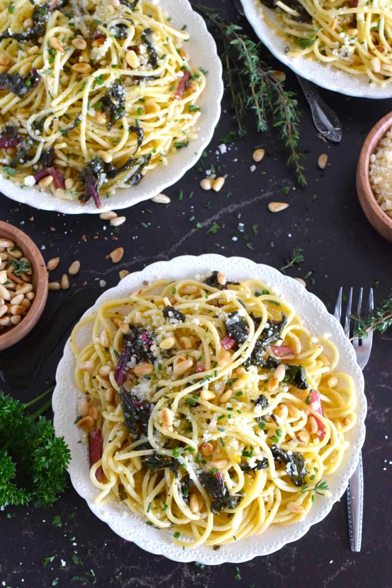 Lemon Pasta with Rainbow Swiss Chard