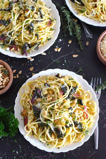 Lemon Pasta with Rainbow Swiss Chard