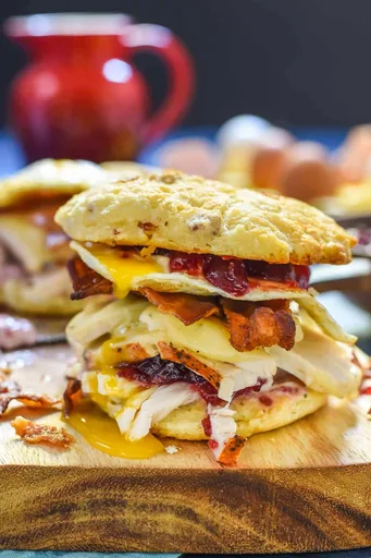 Cranberry Turkey Biscuit Sandwich with Bacon and Fried Egg