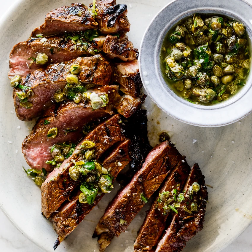 Grilled Sirloin Steak With Caper Herb Sauce
