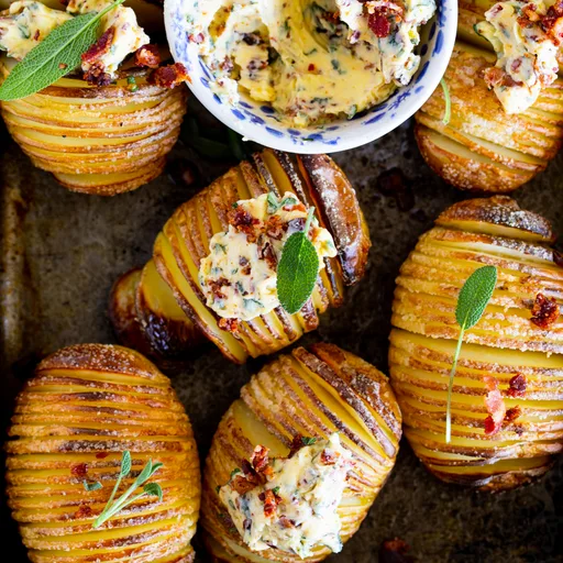 Hasselback potatoes with bacon butter
