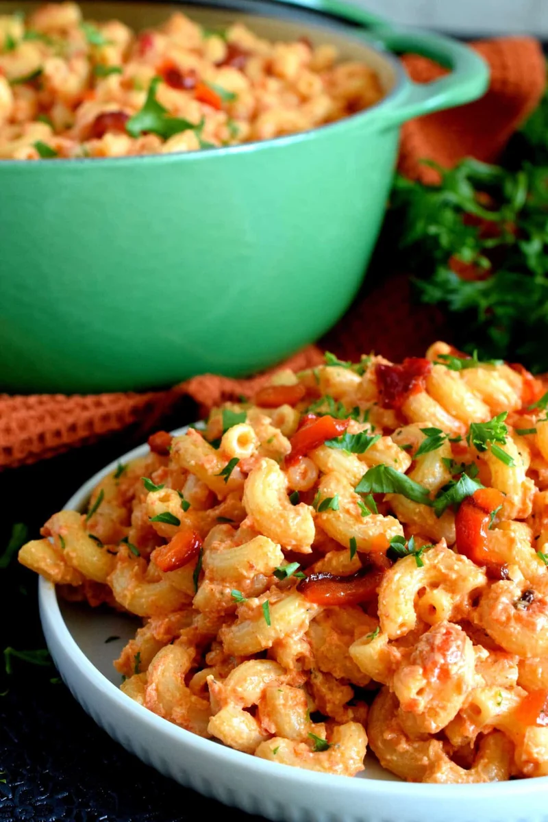 Roasted Red Pepper and Goat Cheese Pasta.