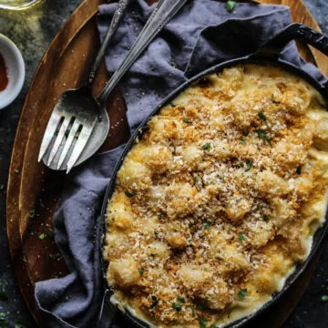 Macarrones con queso y ñoquis de coliflor