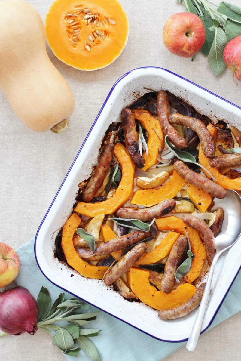 Sausage, Squash, Apple and Sage Traybake