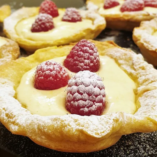 Raspberry custard tarts with creme patissiere
