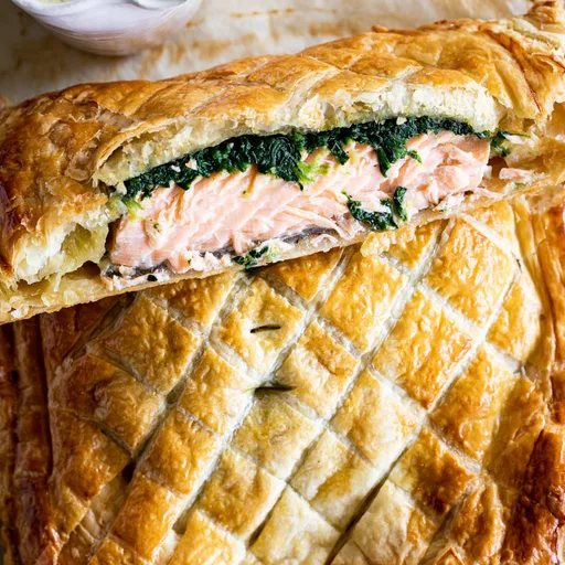Saumon en croûte avec sauce crémeuse à l’aneth