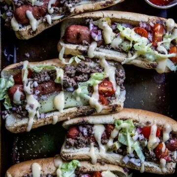 Loaded Cheeseburger Hot Dogs