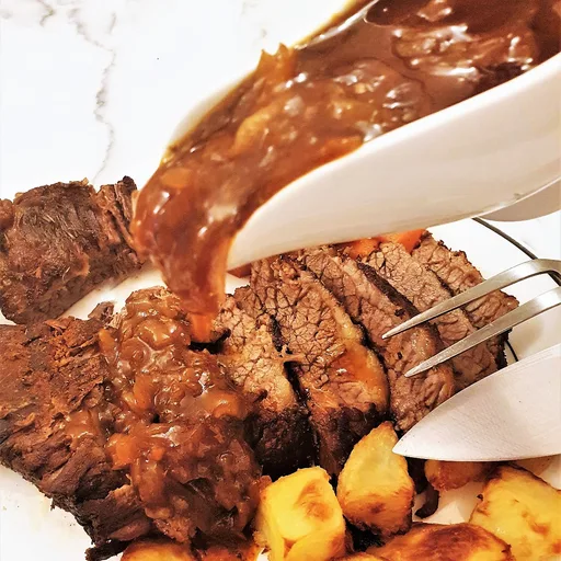 Slow-roasted brisket with onion gravy