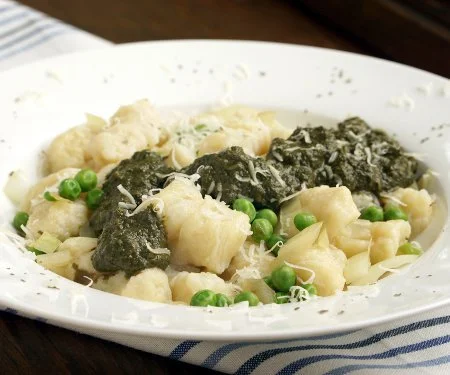Homemade Gnocchi with Peas and Pesto