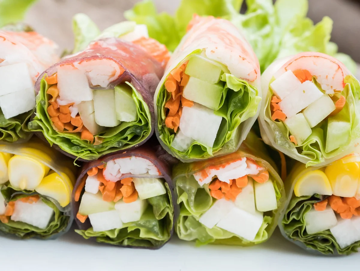 Chicken and Veggie Spring Rolls with Peanut Dipping Sauce