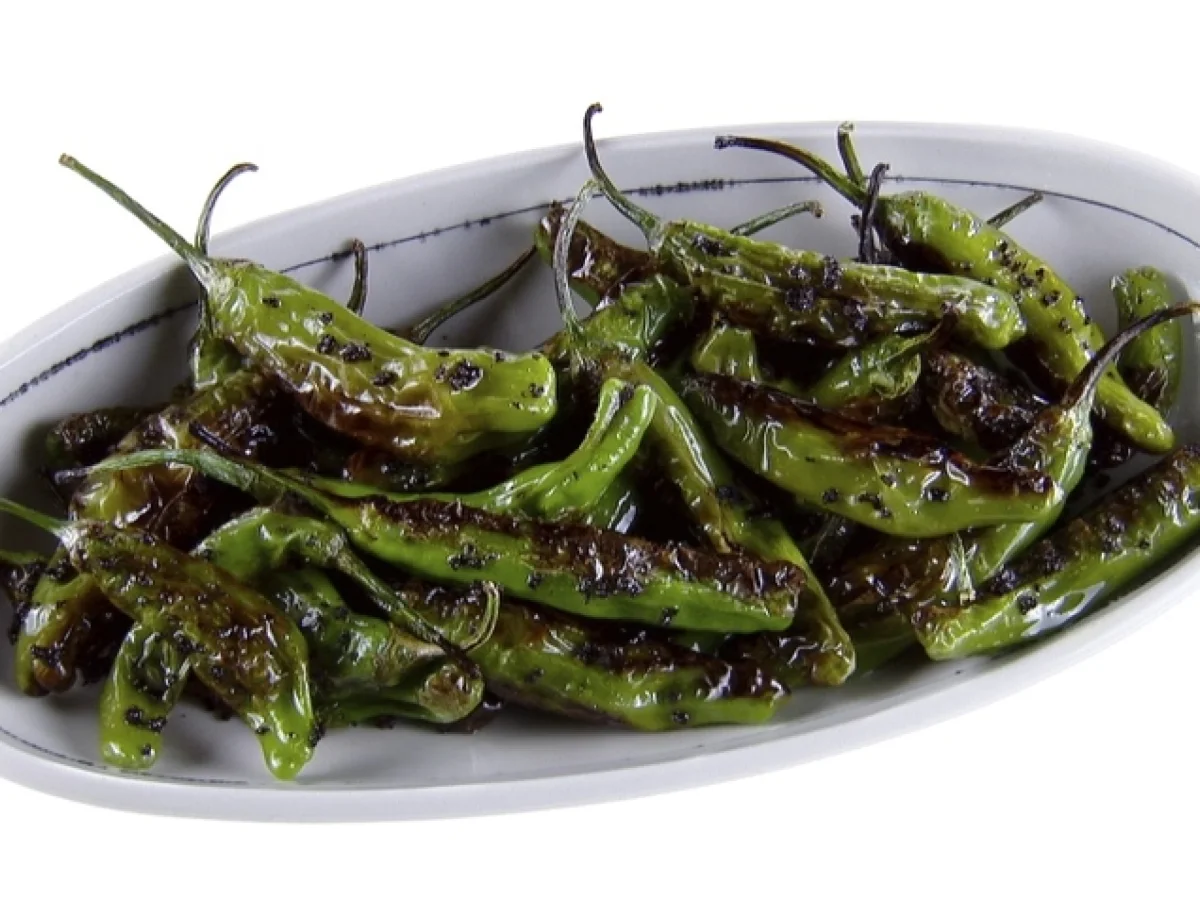 Blistered Padron Peppers with Olive-and-Basil Salt