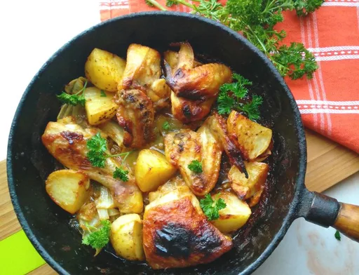 Honey Mustard Roast Chicken with Potatoes and Onions