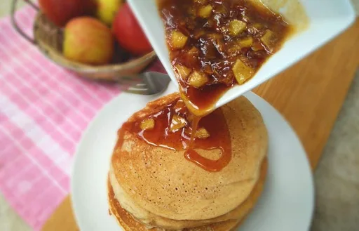 Pancakes with Warm Apple and Cinnamon Syrup