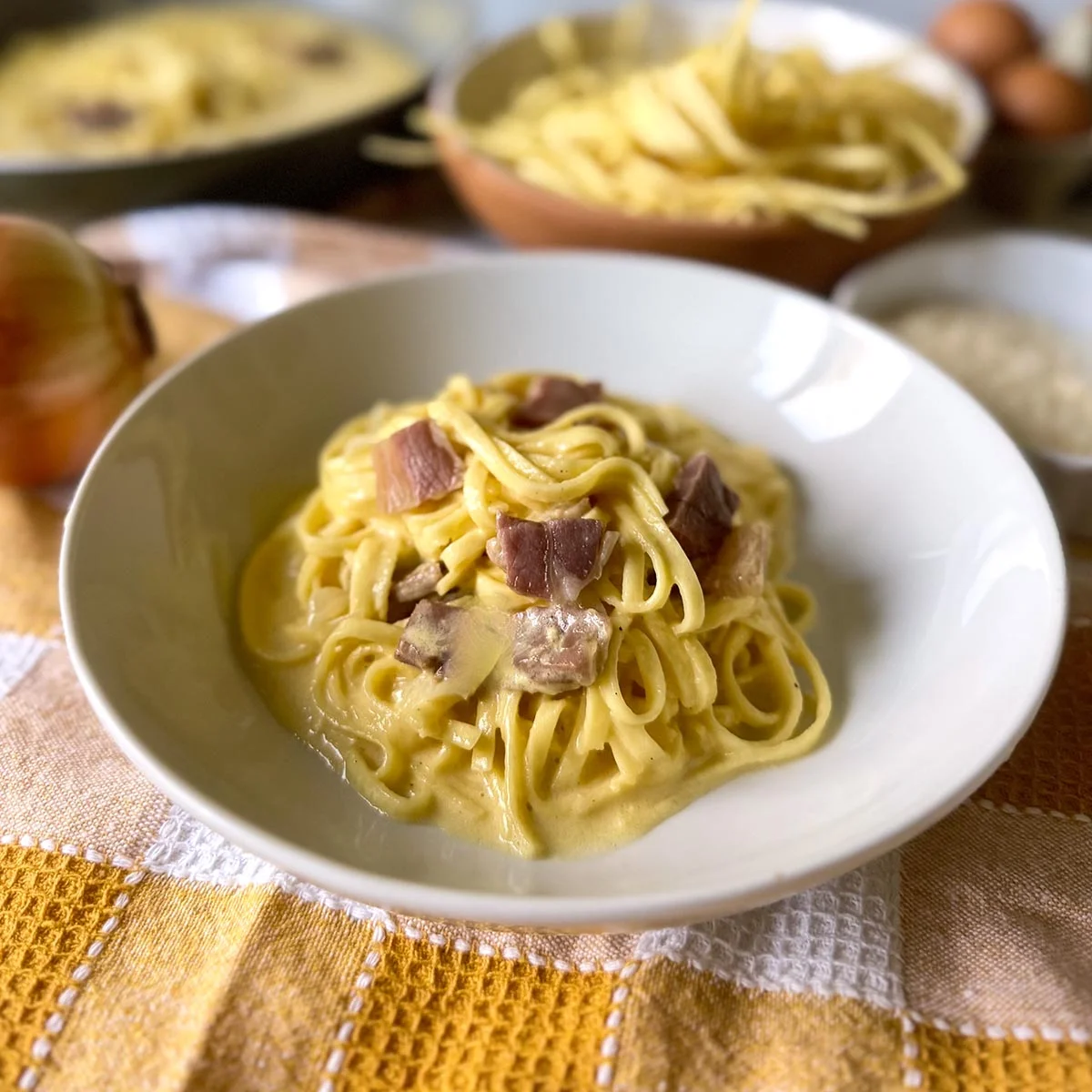 Fettuccine alla Papalina (Ham and Cream Carbonara)