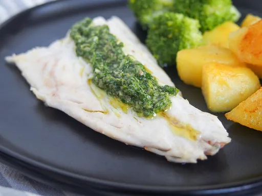 Pan-fried sea bass with salsa verde