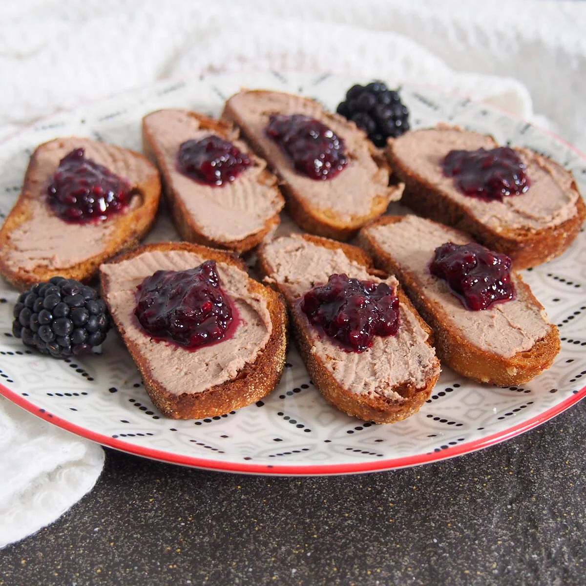 Pate crostini with blackberry jam