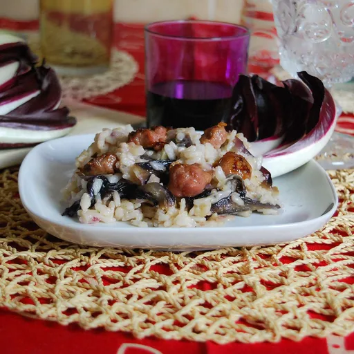 Receta de risotto con salchicha italiana y achicoria roja