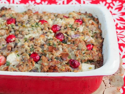 Pear, cranberry and sausage stuffing