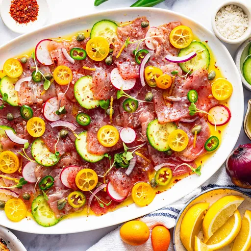Crudo de atún al estilo italiano con limón y alcaparras