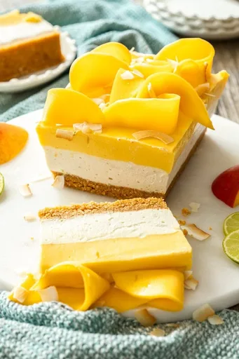 Tarta de queso de mango y coco