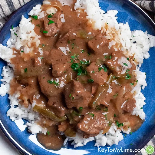 BEST Beef Tips and Rice with Brown Gravy