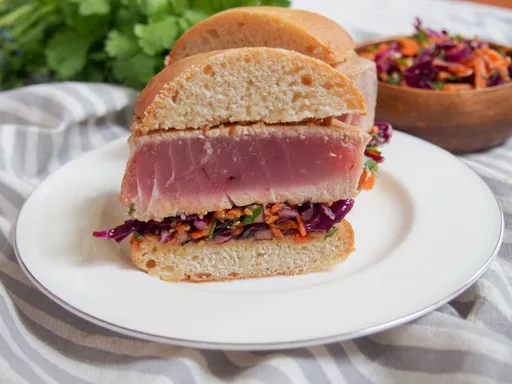Sándwich de atún sellado con ensalada asiática de sésamo