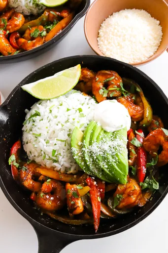 One Pan Shrimp Fajitas and Rice