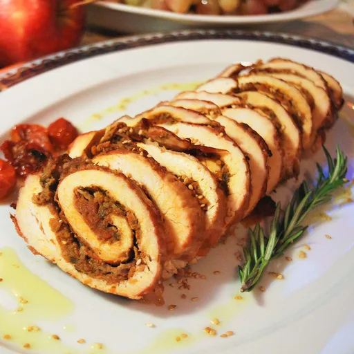 Rollo de pavo con jamón serrano y tomates secos