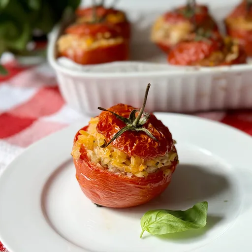 Tomates rellenos de arroz a la romana