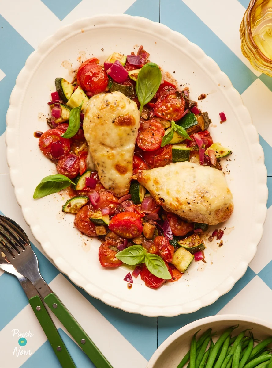 Mozzarella-Topped Chicken with Balsamic Cherry Tomatoes | Slimming & Weight Watchers Friendly