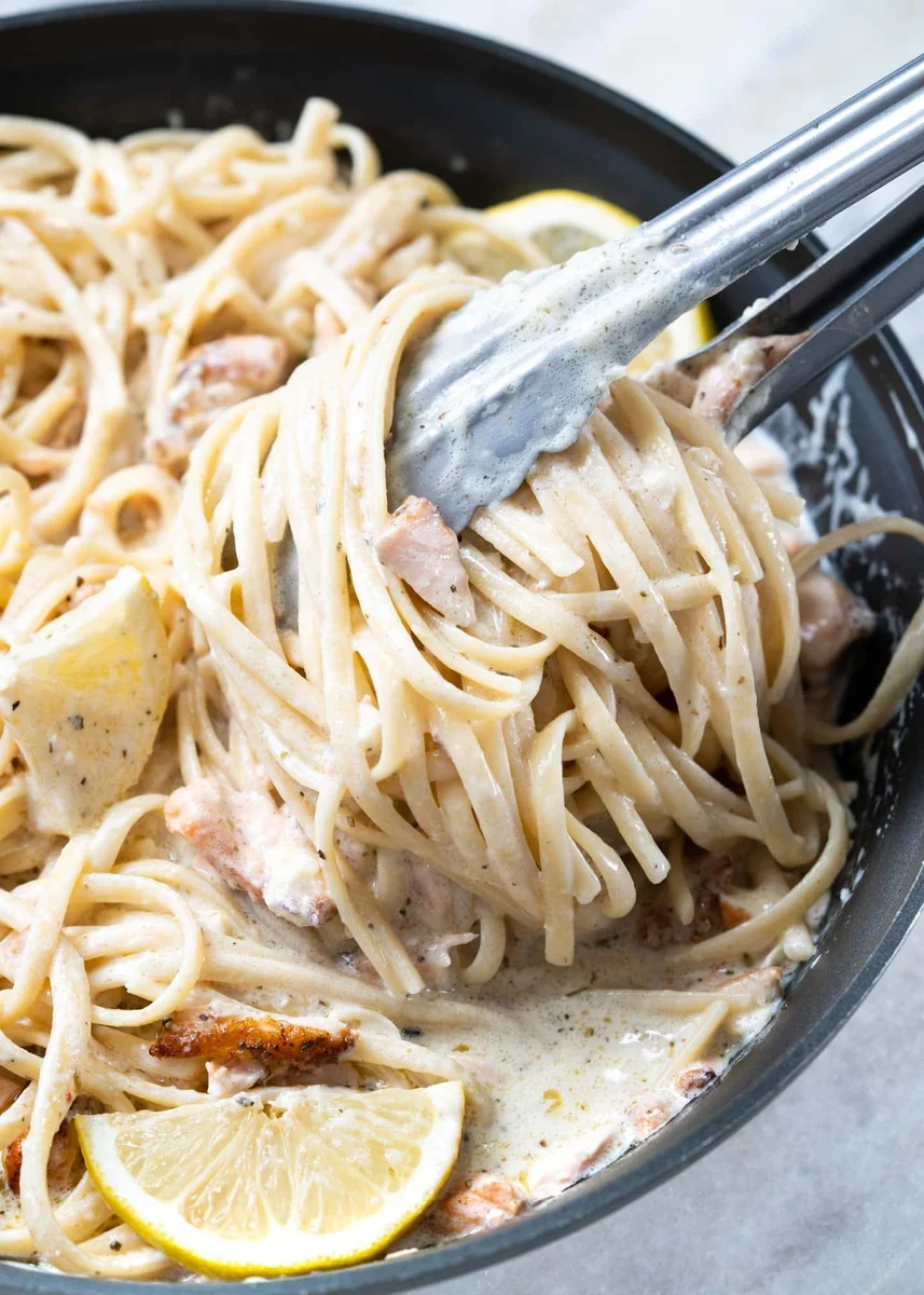 Salmon Pasta in Creamy Lemon Garlic Sauce