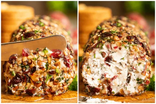 Rollo de queso de cabra con nueces pacana tostadas