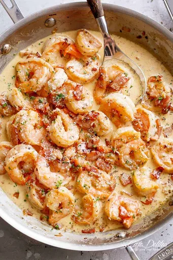Gambas Alfredo a la carbonara