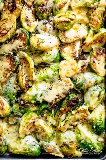 Cheesy Garlic Brussels Sprouts