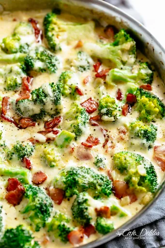 Brócoli y beicon cremosos al ajillo y parmesano