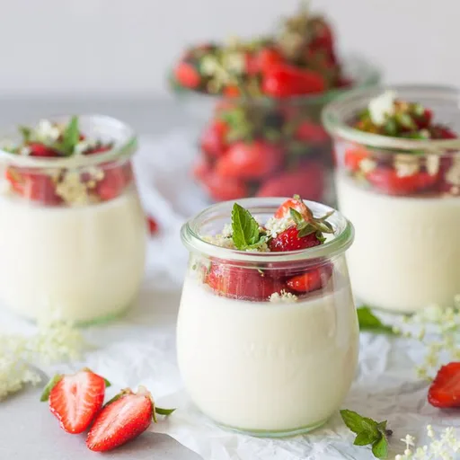Elderflower Panna Cotta with Macerated Strawberries