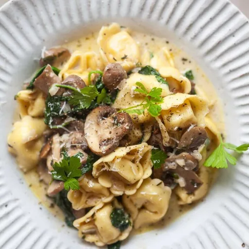 Tortellini cremosos con champiñones en una sola olla