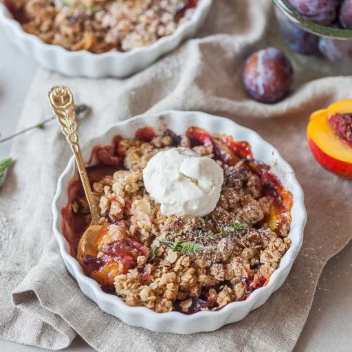Crumble vegano de melocotón y ciruela