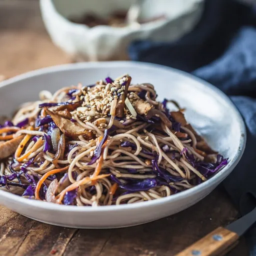 15-minute Purple Cabbage Chicken Lo Mein